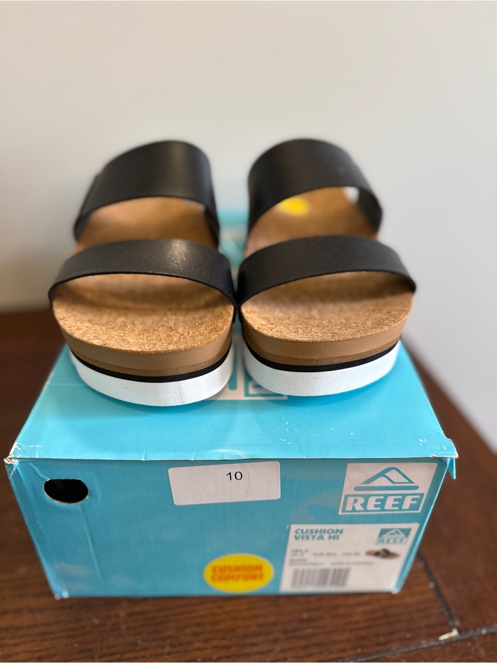 Reef Black Vista Leather Double Strap Platform Slides NEW - Picture 4 of 5